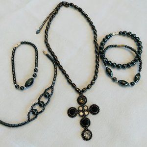 Black and Rhinestone Cross Necklace